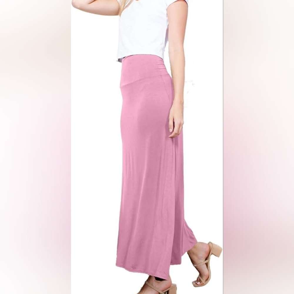 Azules Dust Rose Maxi Skirt Elegant, Soft, Stretchy Flowy Rayon Boho, High Waist